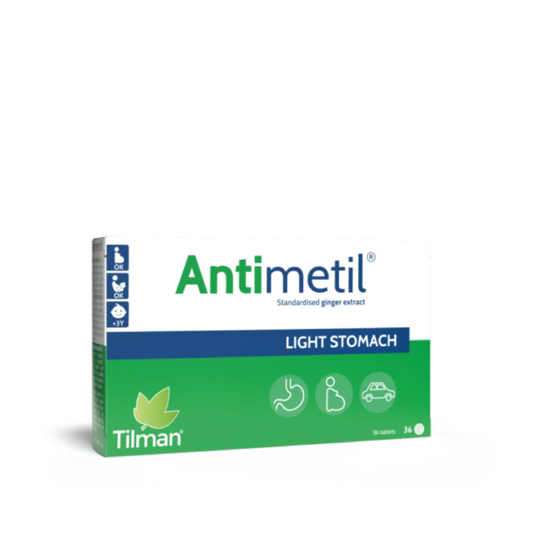 Tilman Antimetil tablets, featuring potent ginger extract for fast stomach relief.