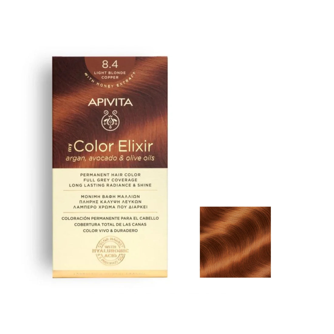 Apivita Permanent Hair Color 8.4 Light Blonde Copper – Warm copper-blonde shade with radiant shine.