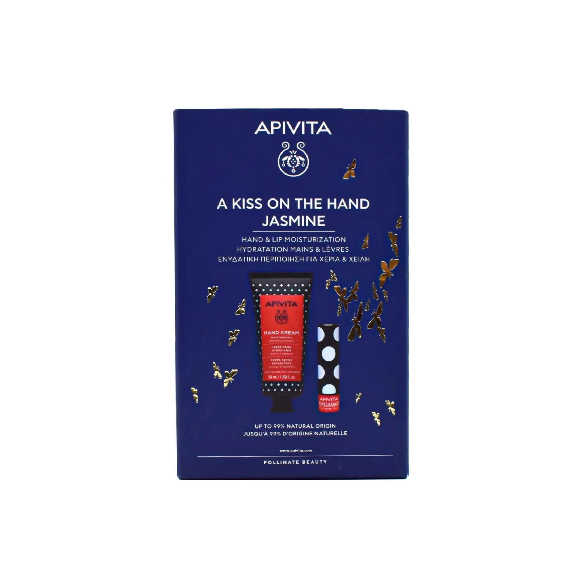Apivita A Kiss on the Hand Jasmine Set – Hand cream and lip care duo for hydration and protection.