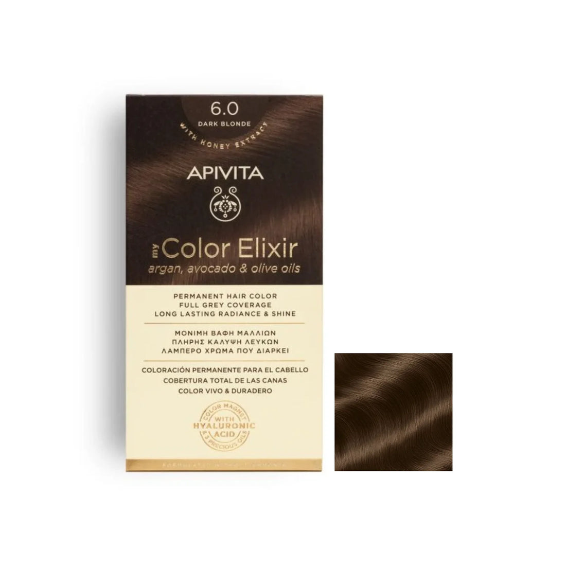 Apivita My Color Elixir Dark Blonde 6.0 – Permanent hair color with natural, vibrant dark blonde shade.