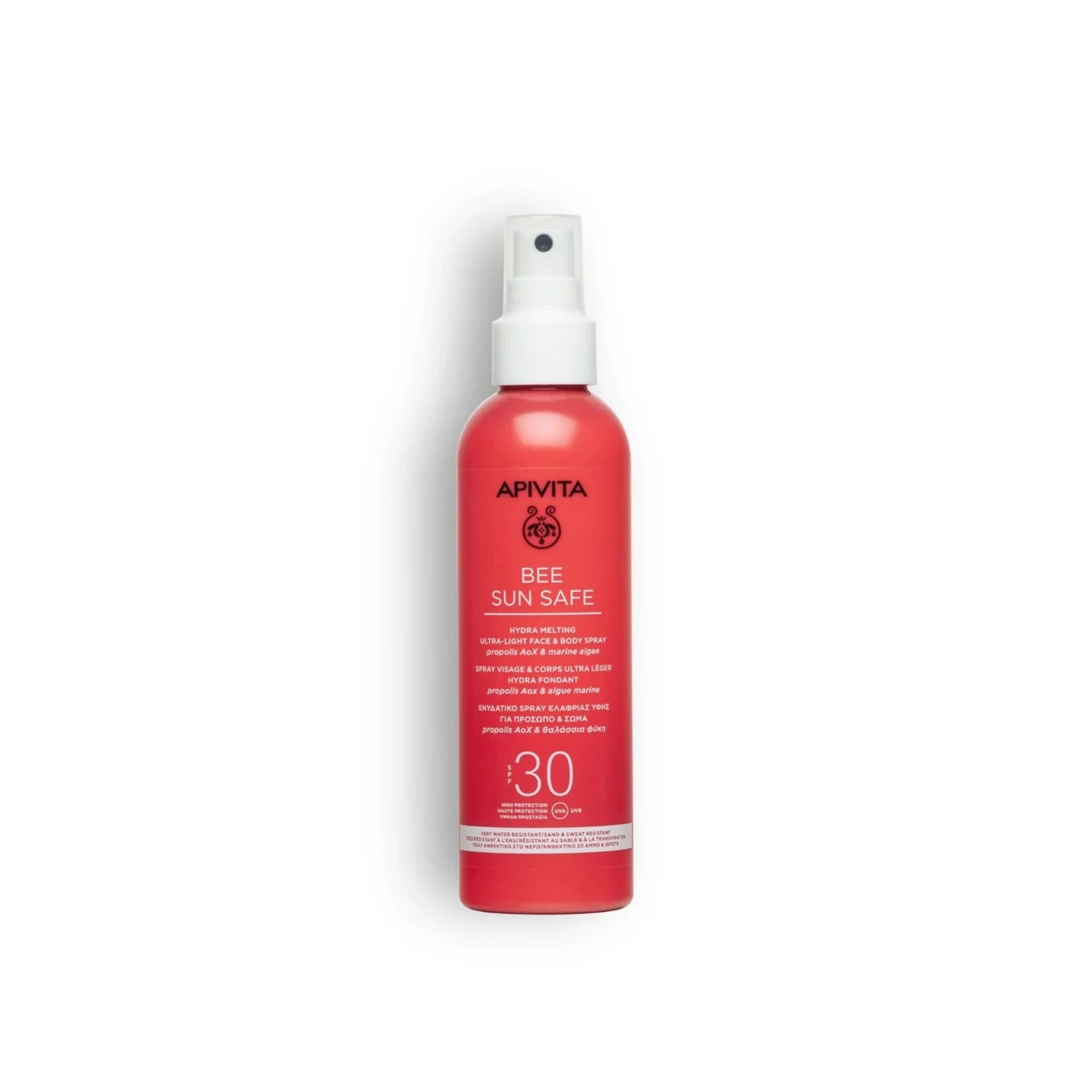 Apivita Hydra Melting Ultra-Light Face & Body Spray SPF30 – refreshing, lightweight sun protection.