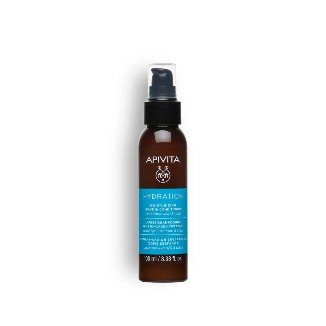 Apivita Moisturizing Leave-In Conditioner bottle for nourishing and protecting hair.