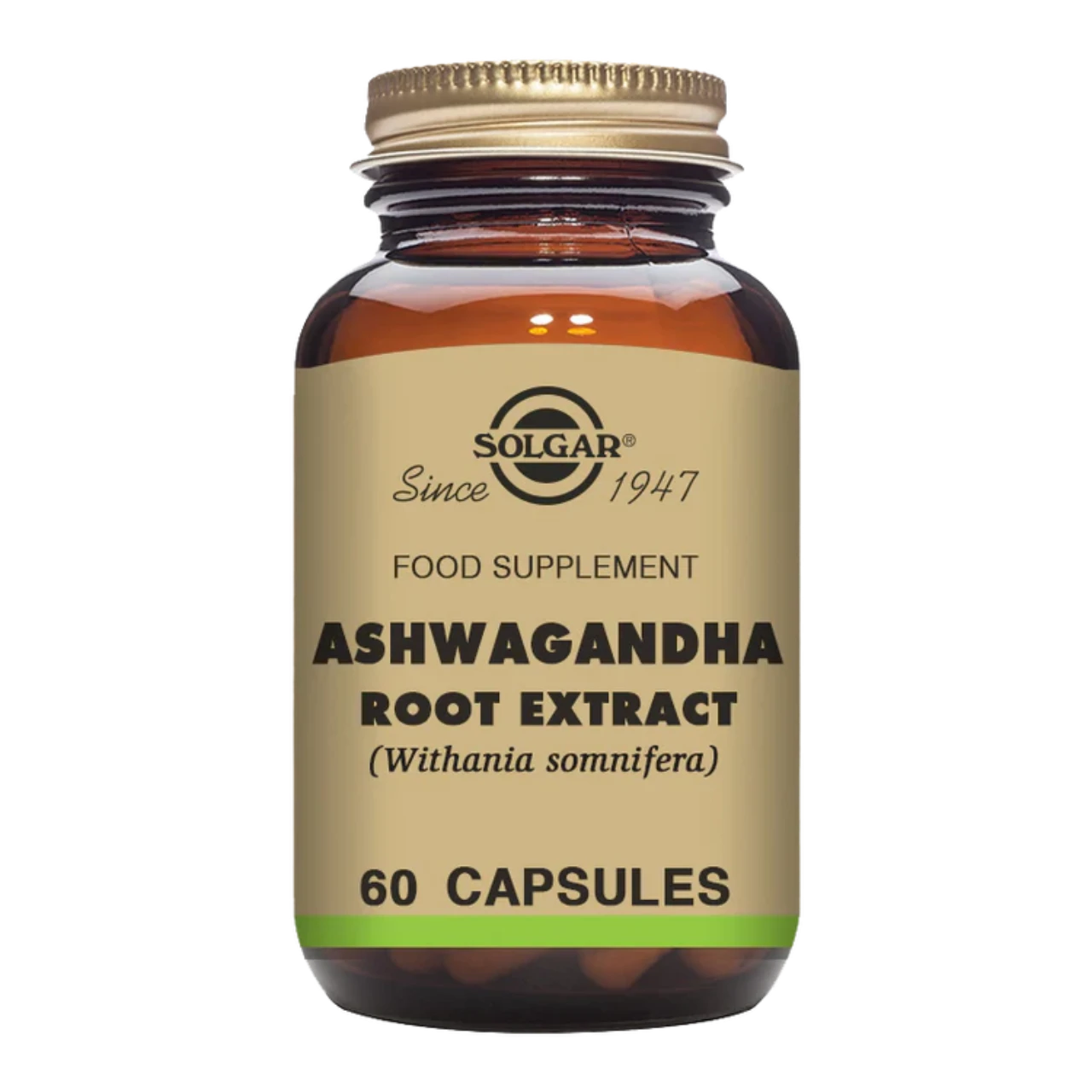 Bottle of Solgar Ashwagandha Root Extract herbal supplement.