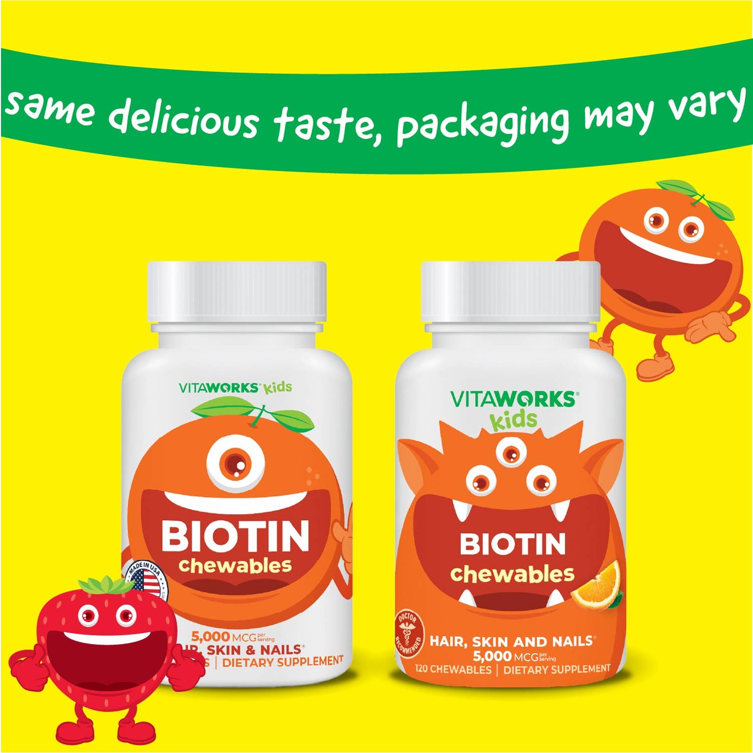 VitaWorks Kids Biotin Chewables, Hair Skin and Nails: Natural Orange Flavor / 120 Count