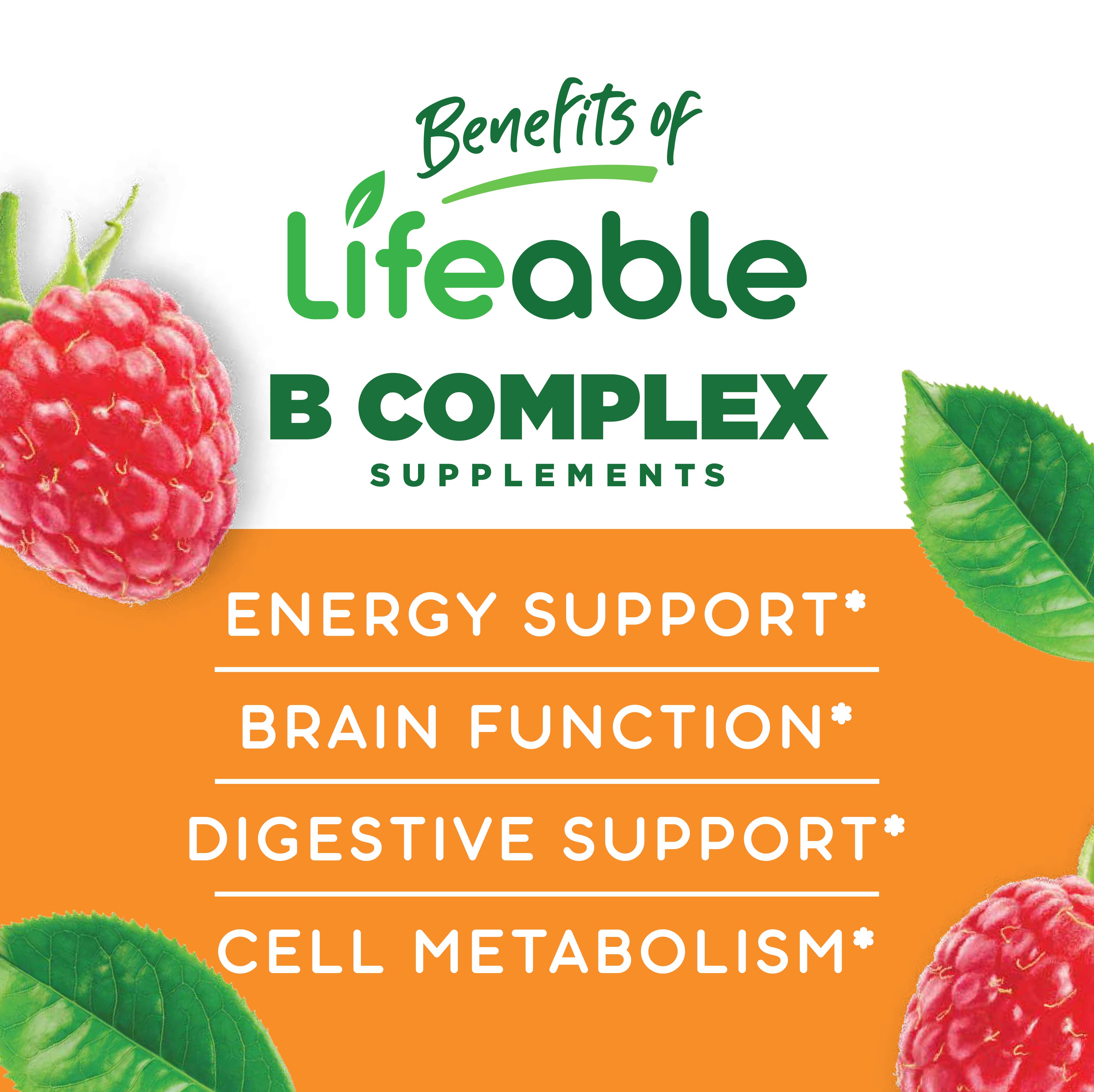 Lifeable Sugar Free Vitamin B Complex with Vitamin C Gummies: Strawberry Flavor / 60 Gummies