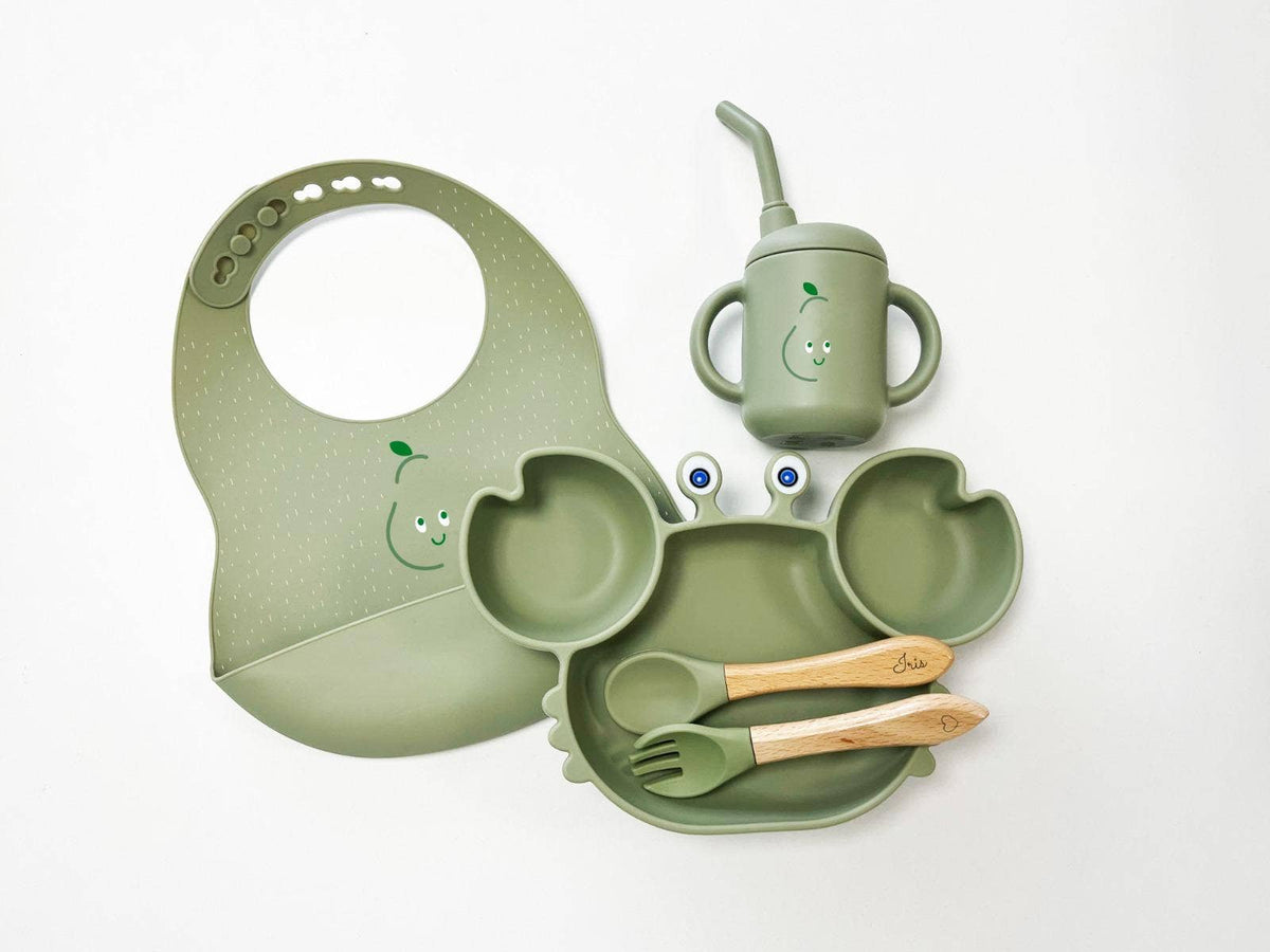 Meal pack+bib+straw glass for children: Bleu marine