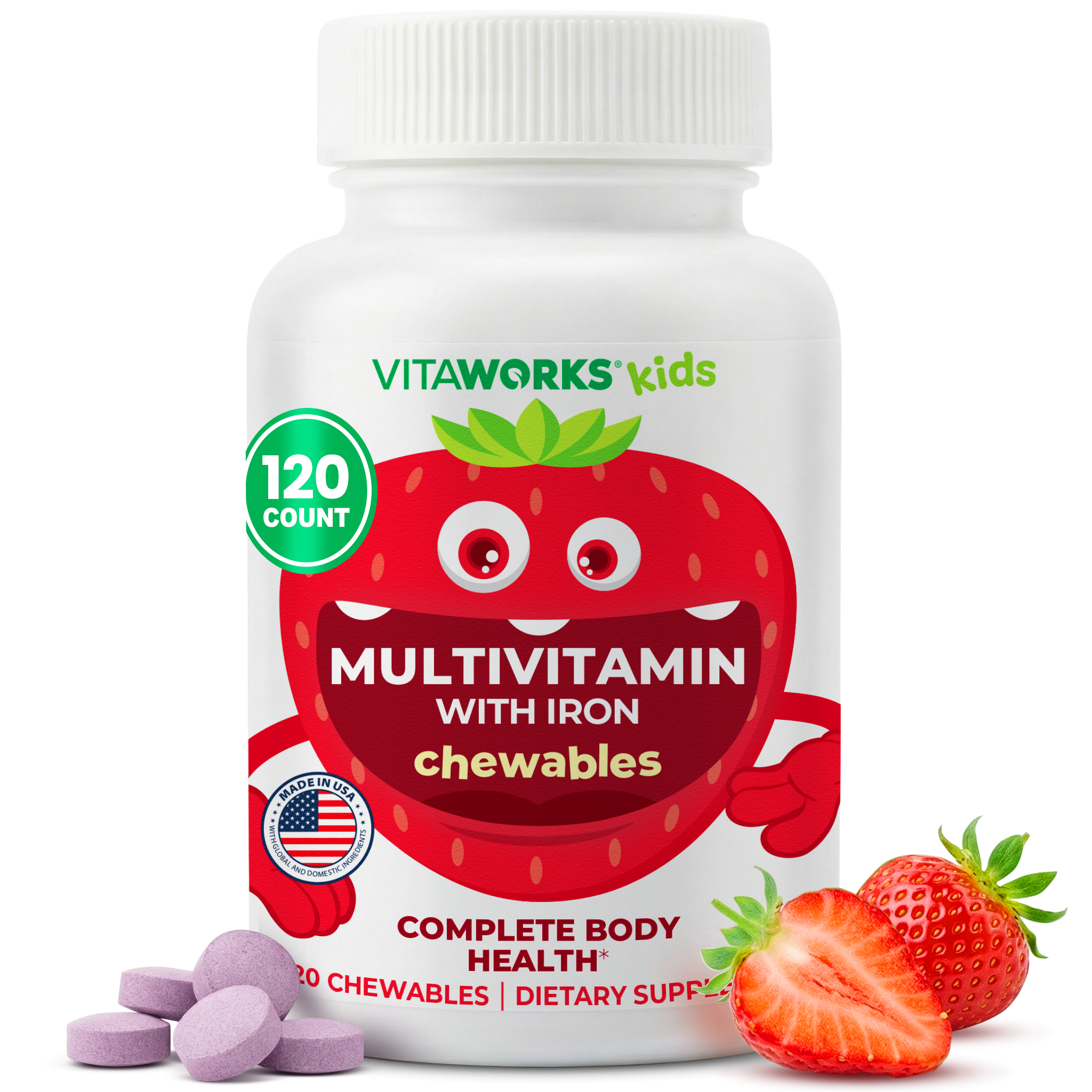 VitaWorks Kids Multivitamin Chewables, Health Support: Natural Strawberry Flavor / 120 Count
