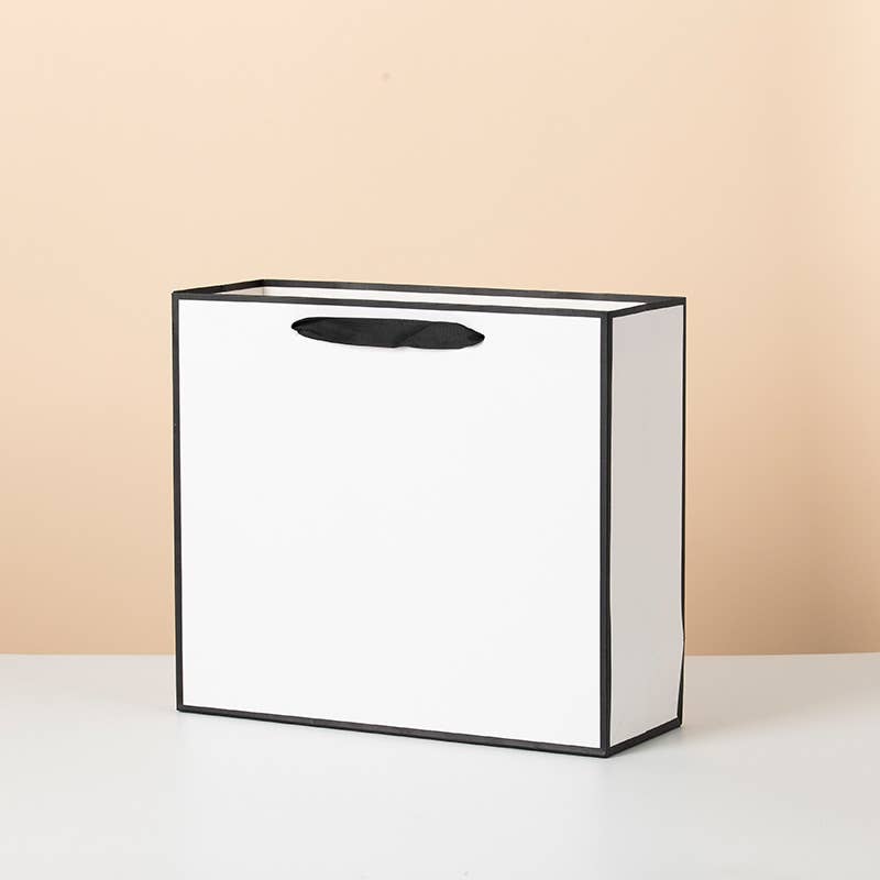 White with Black Border Paper Gift Bag w/ free tissue: V1