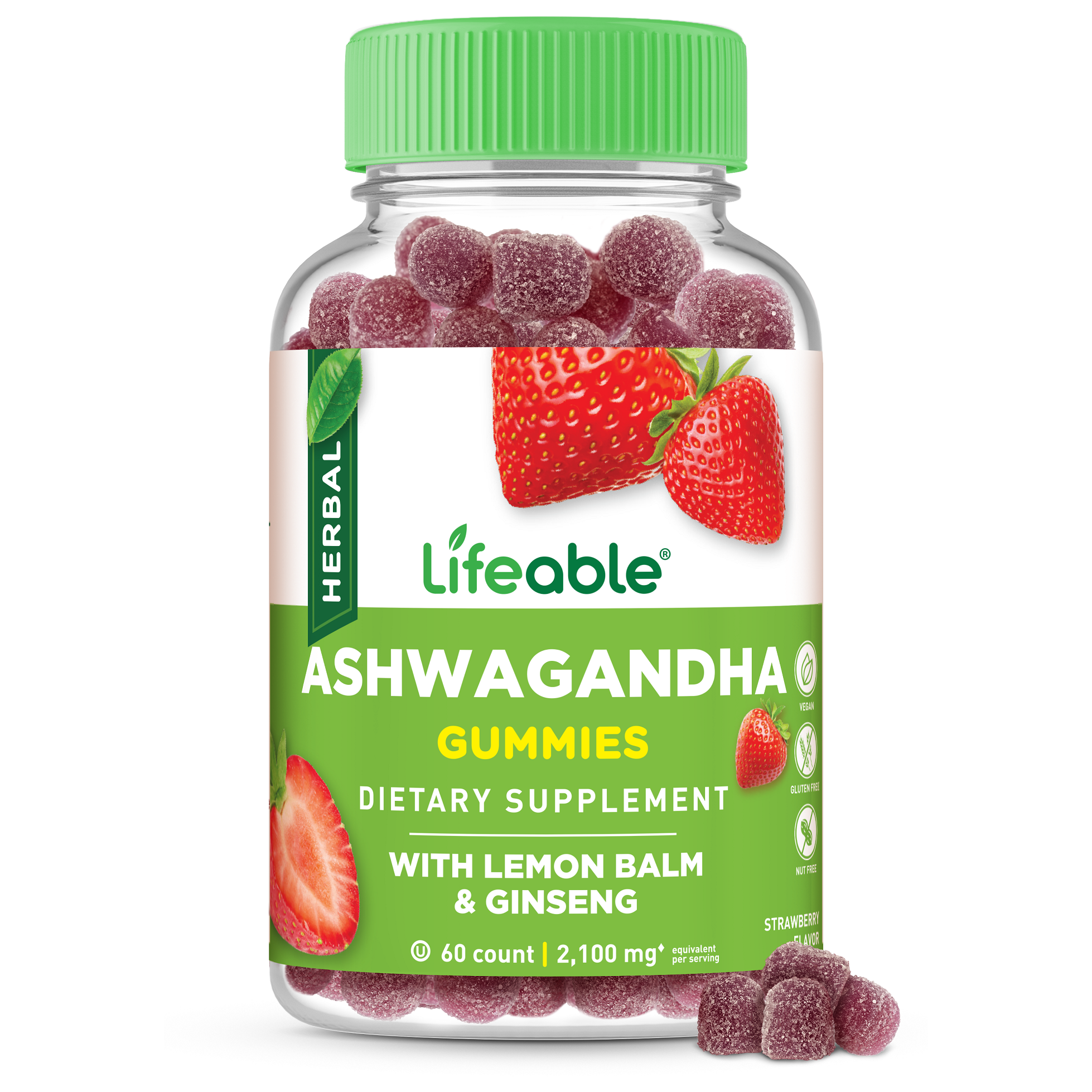 Lifeable Ashwagandha Gummies with Lemon Balm & Ginseng 60 ct