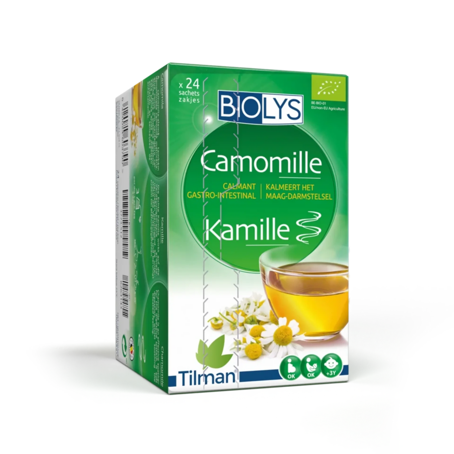 Biolys® Chamomile Tea with 100% German chamomile flowers for digestion and bloating relief.