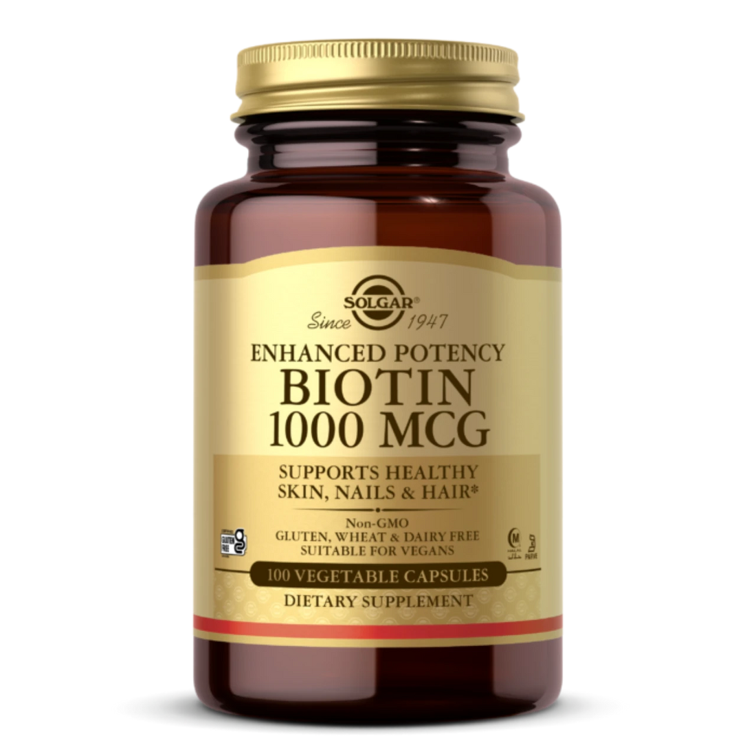 Solgar Biotin 1000mcg Bottle for healthy skin, nails and hair.