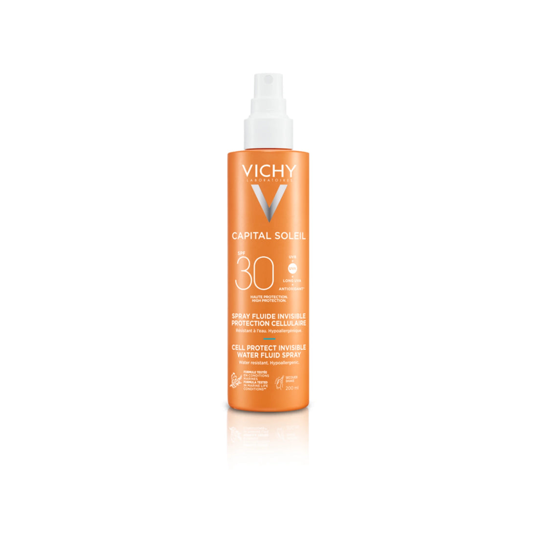 Vichy Capital Soleil SPF 30 Water Fluid Spray - Lightweight sun protection for face and body.