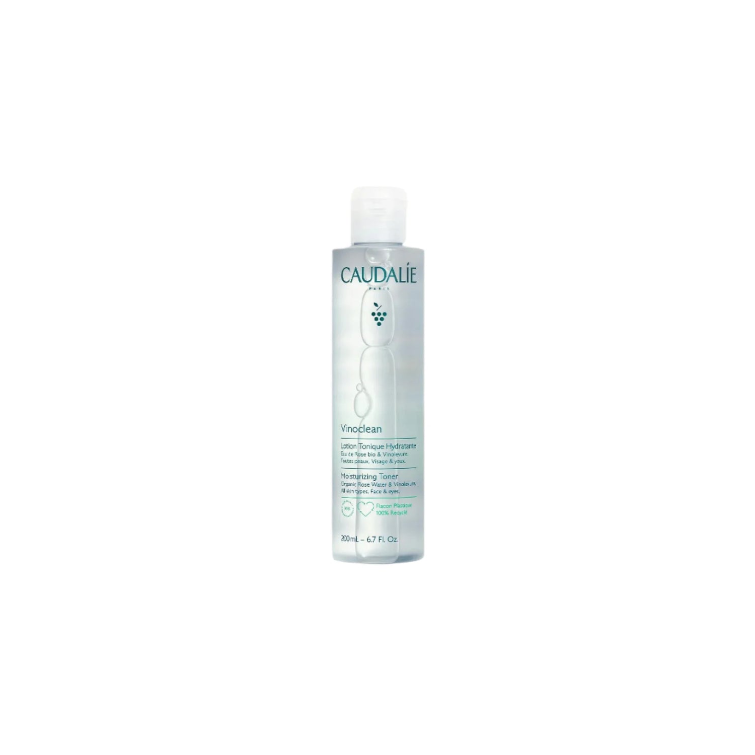 Caudalie Vinoclean Moisturizing Toner – 200ml bottle for hydrating and toning all skin types.