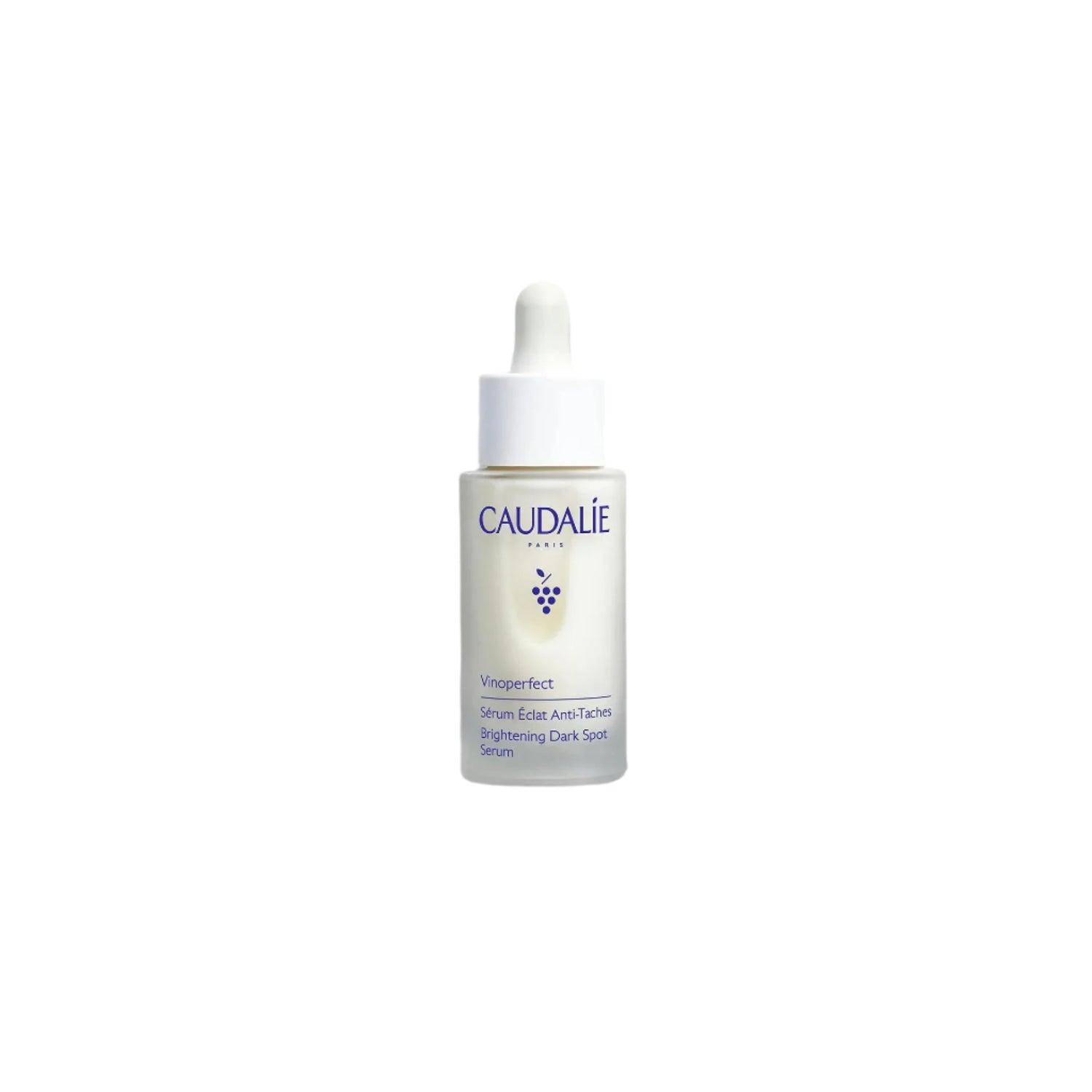 Caudalie Vinoperfect Brightening Dark Spot Serum in a glass bottle, formulated to reduce dark spots and brighten the skin.