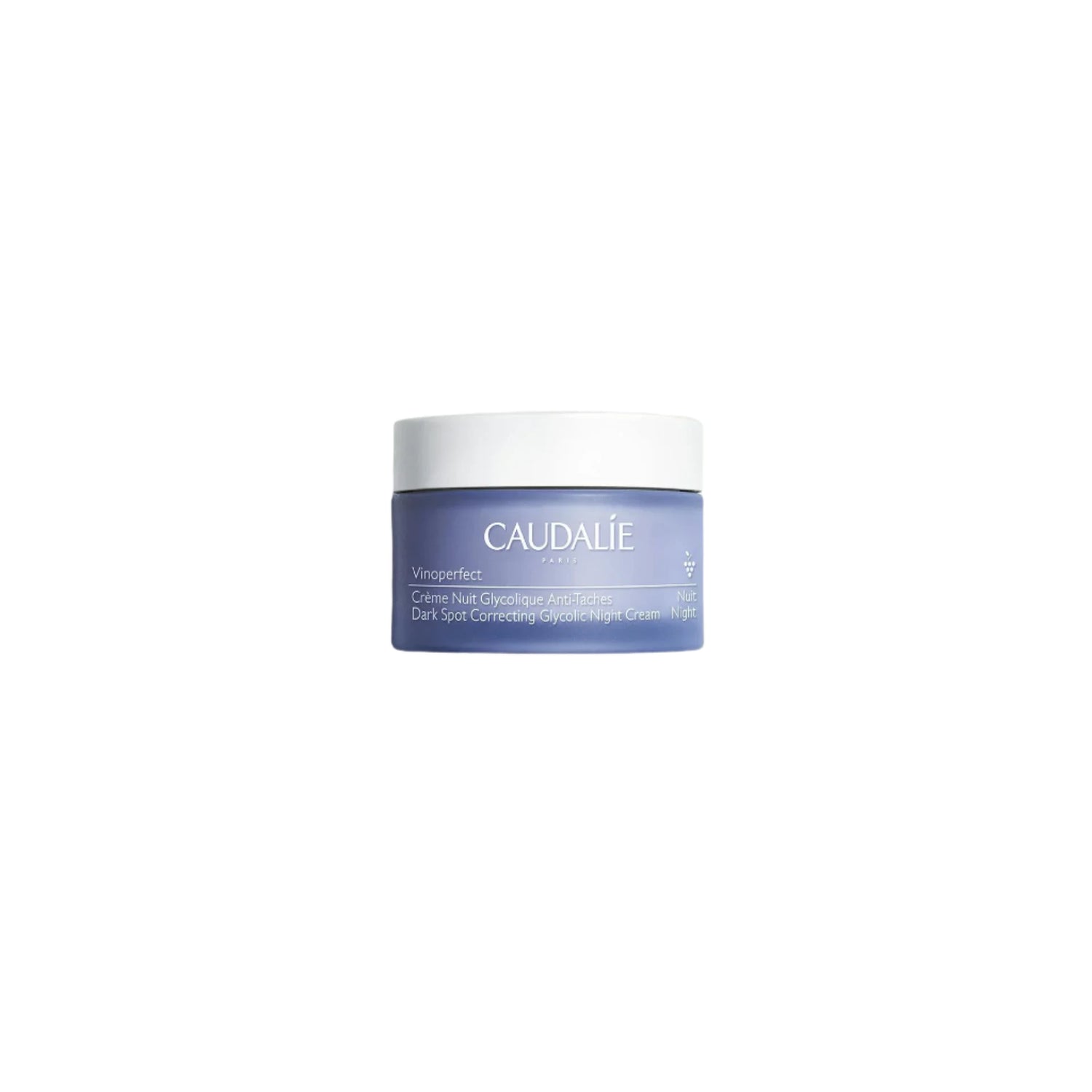 Caudalie Vinoperfect Dark Spot Correcting Glycolic Night Cream – luxurious cream jar, ideal for evening skincare.