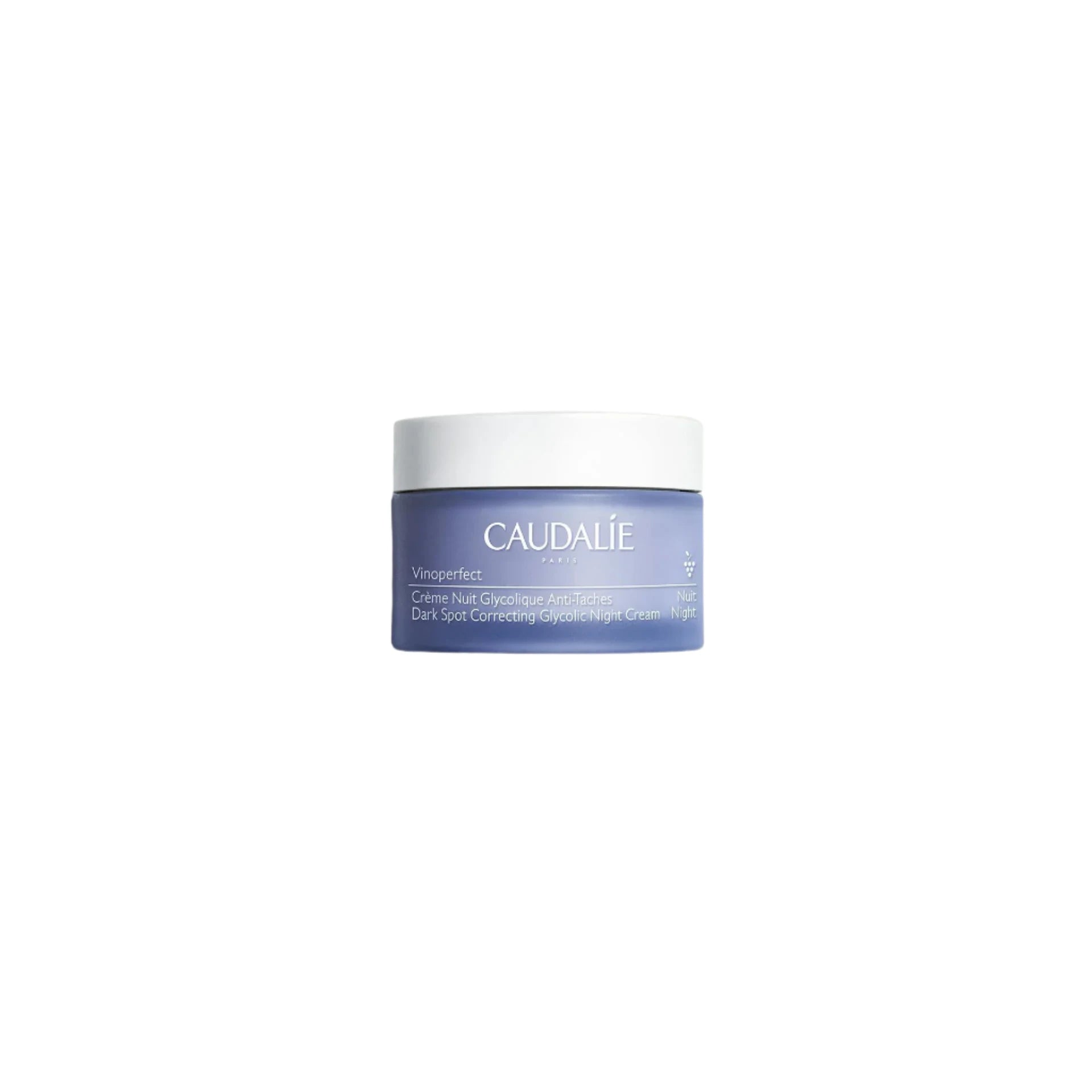 Caudalie Vinoperfect Dark Spot Correcting Glycolic Night Cream – luxurious cream jar, ideal for evening skincare.