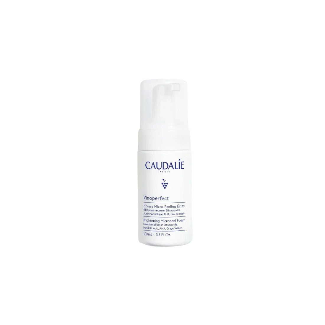 Caudalie Vinoperfect Brightening Micropeel Foam – gentle micro-exfoliating foam in white packaging, designed to brighten and smooth the skin.