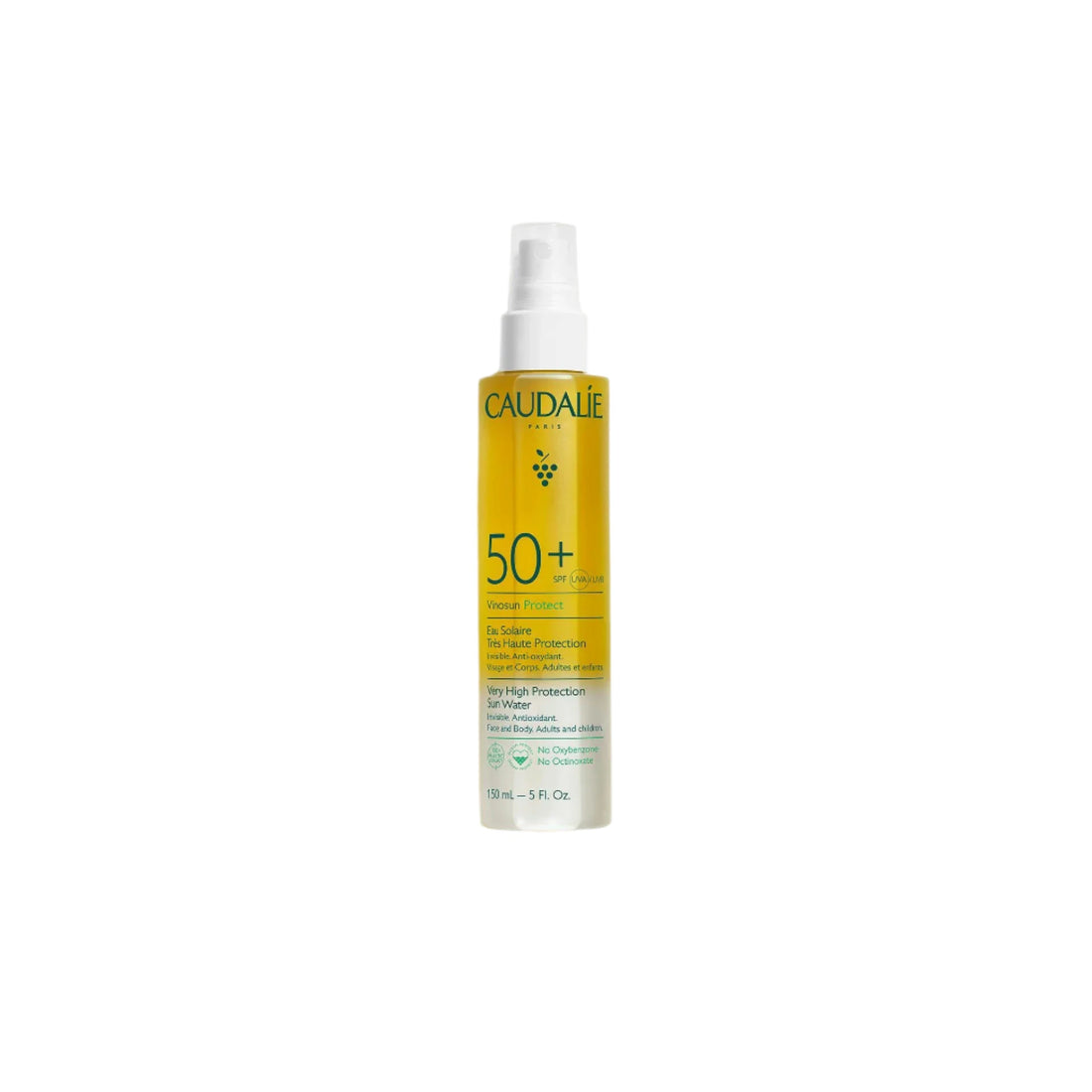 Caudalie Vinosun Protect Very High Protection Sun Water SPF50+ – Lightweight sunscreen with SPF50+ for high protection.

