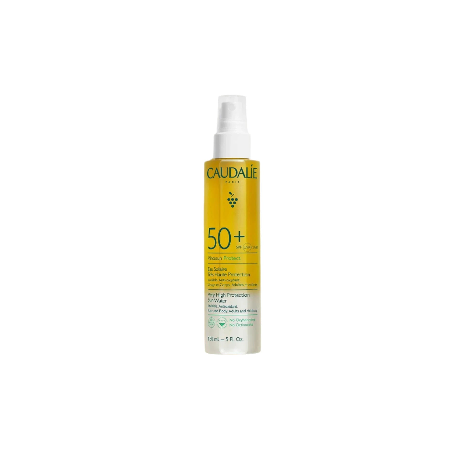 Caudalie Vinosun Protect Very High Protection Sun Water SPF50+ – Lightweight sunscreen with SPF50+ for high protection.

