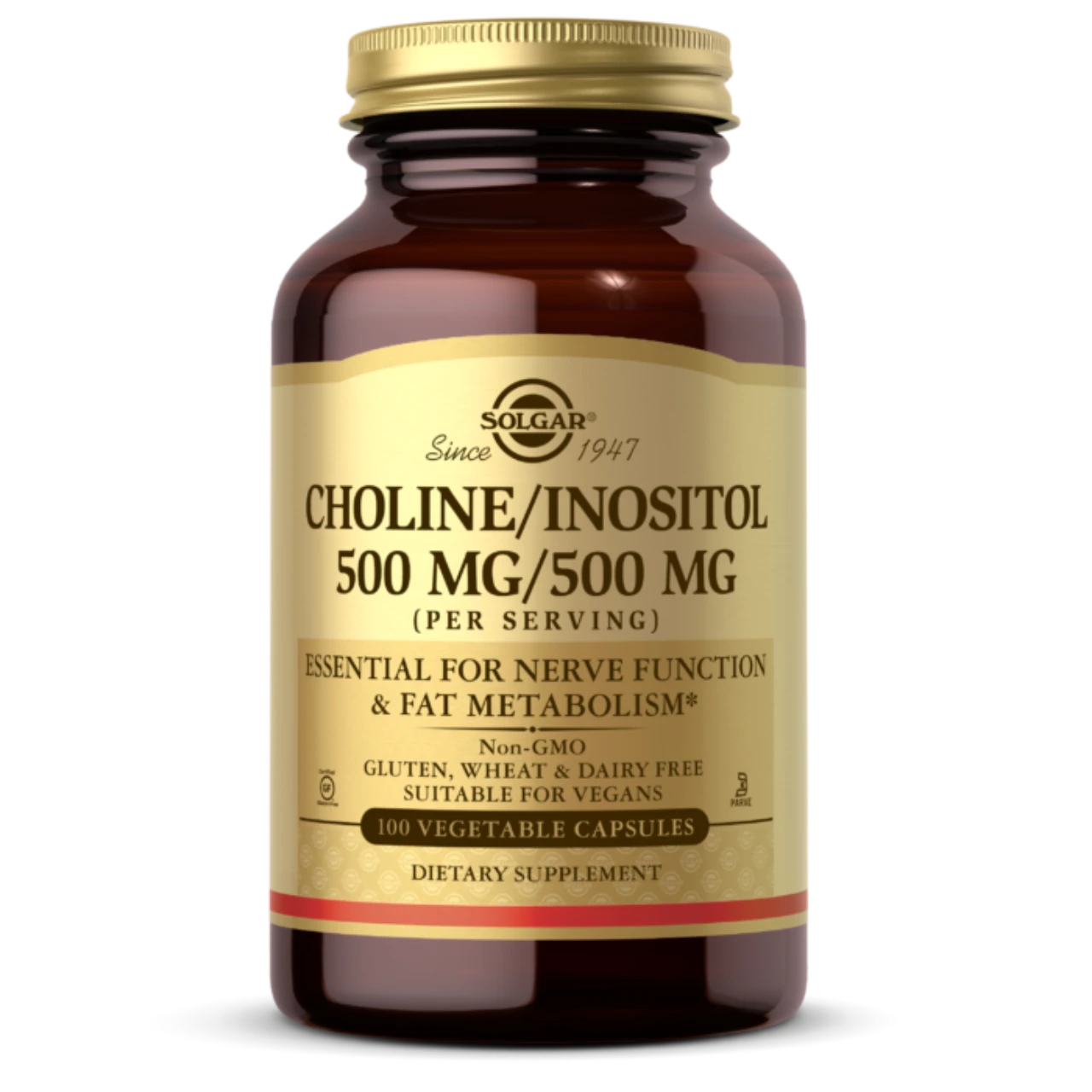 Choline 250 mg / Inositol 250 mg Vegetable Capsules bottle with nutritional supplement capsules