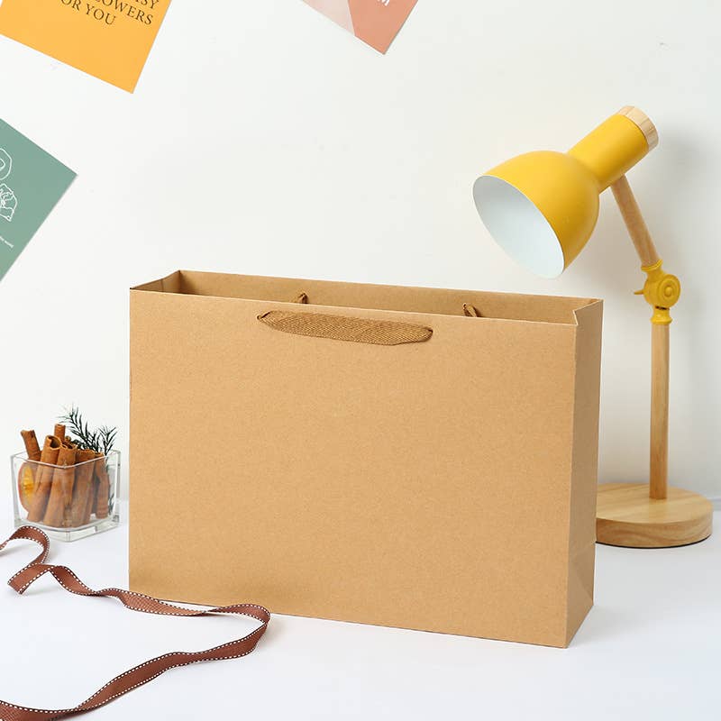 10pc, Horizontal Brown Thick Kraft Paper Gift Bag w/ tissue: H4
