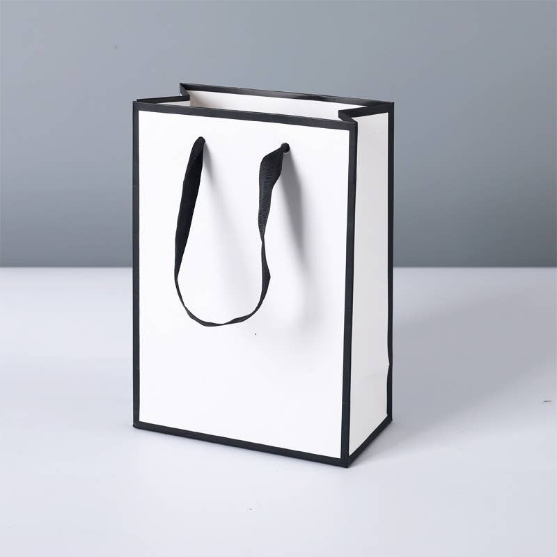 White with Black Border Paper Gift Bag w/ free tissue: V2