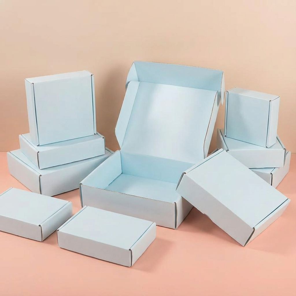 50pc, 5 sizes Blue Corrugated Cardboard Mailer Shipping Box: T1