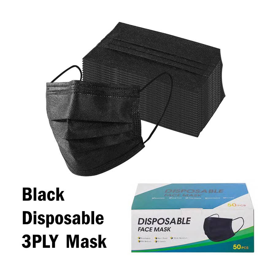 Disposable Mask 3PLY Protection 50 Pcs With Retail Package: Black 50 Pcs
