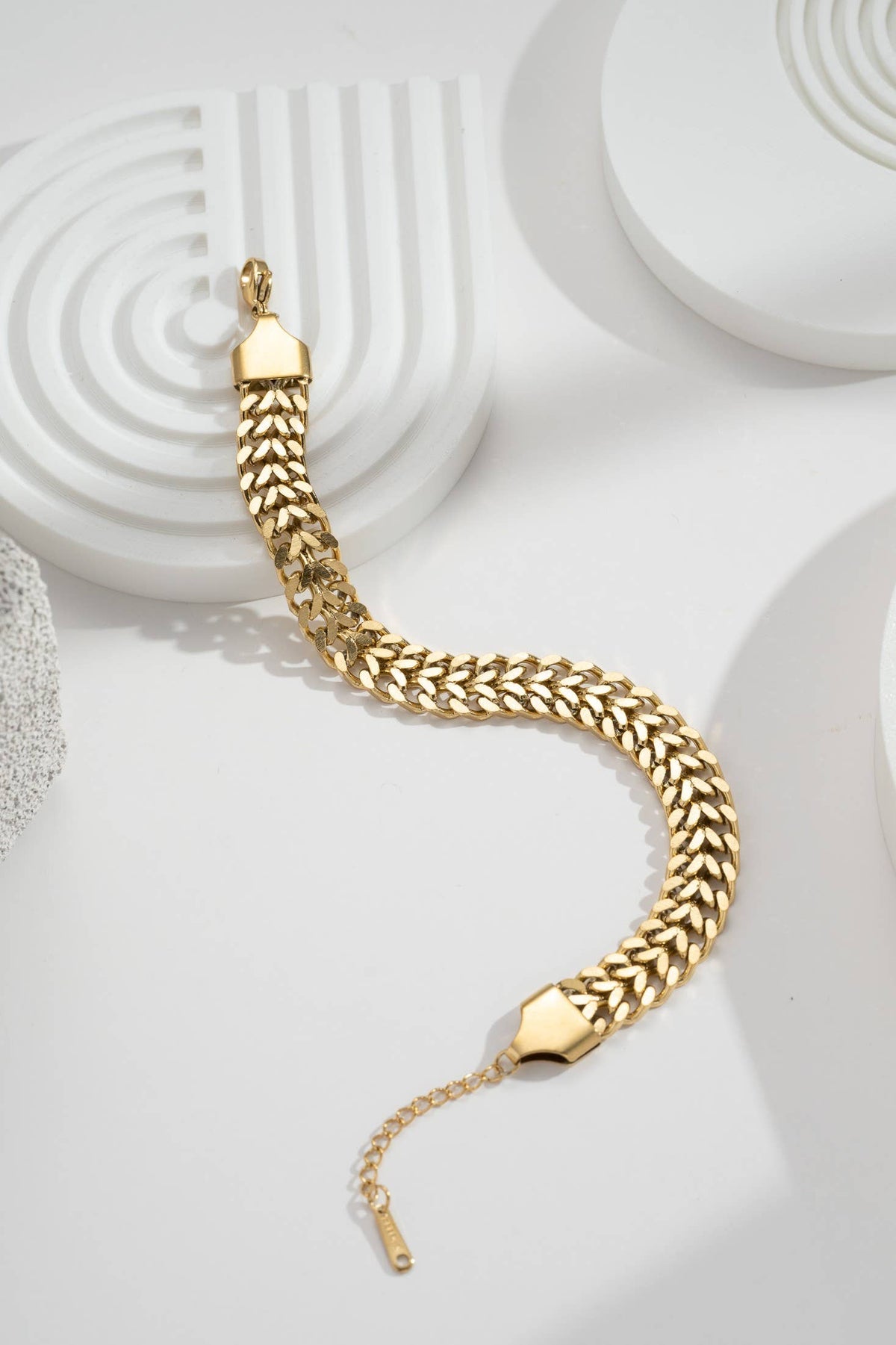 Gold Link Bracelet Wide Urban Elegance Stainless Steel