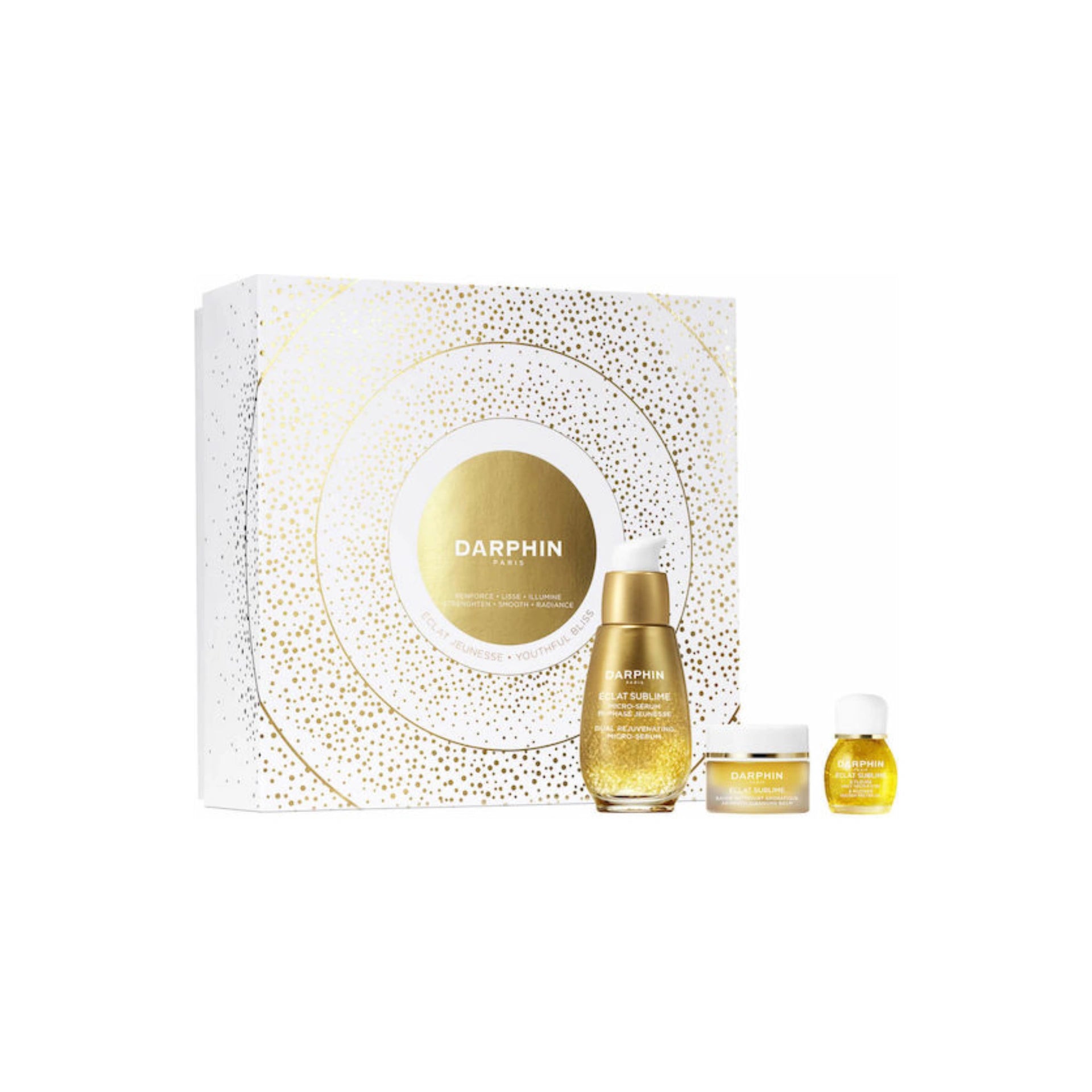 Darphin Promo Éclat Sublime 8-Flower Golden Nectar, Dual Rejuvenating Micro-Serum &amp; Aromatic Cleansing Balm – skincare set for radiance, nourishment, and rejuvenation.