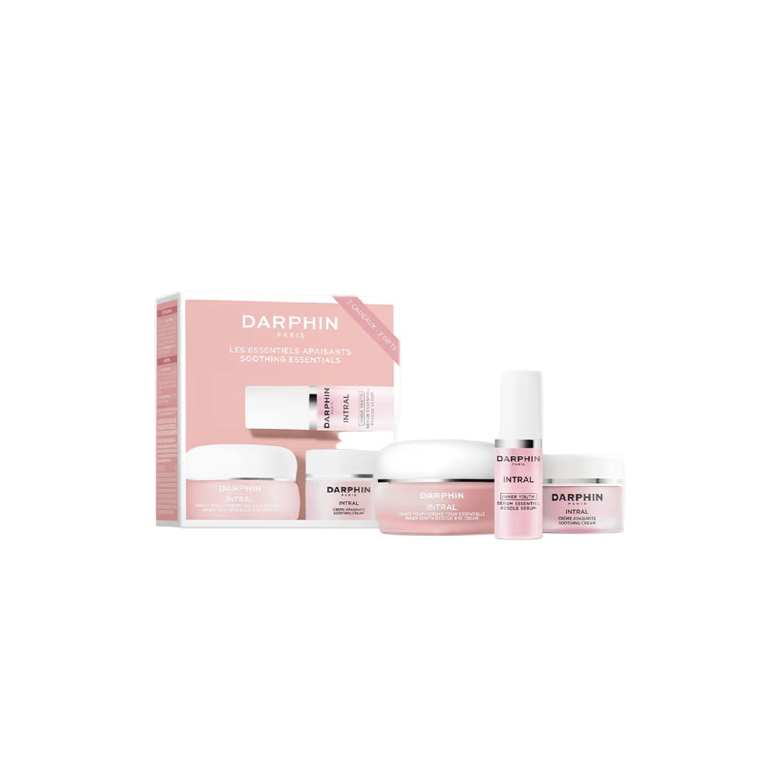 Darphin Soothing Essentials Set – limited-edition skincare trio with Intral Eye Cream, Serum, and Soothing Cream for sensitive and redness-prone skin.