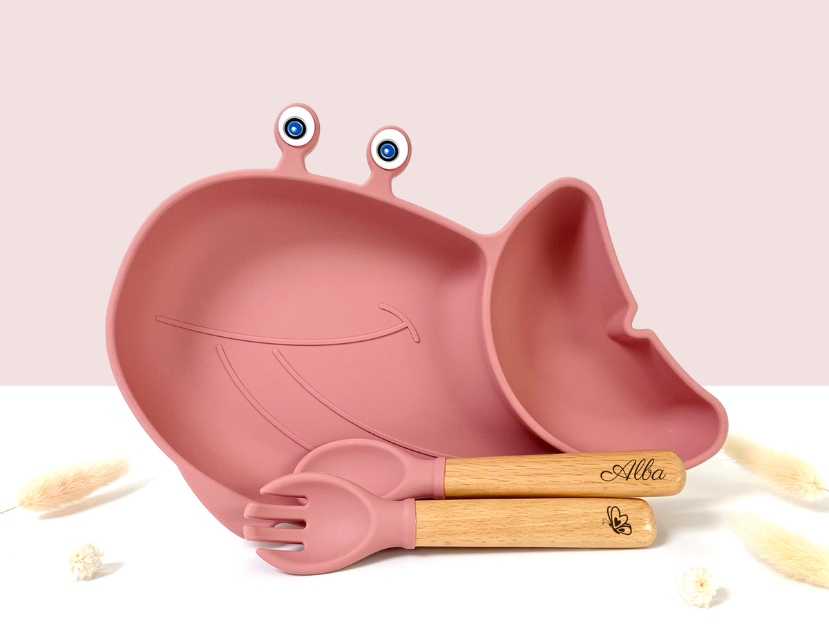 Whale shaped meal + cutlery set for children: Pink