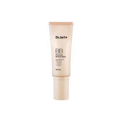 Dr. Jart+ Premium BB Beauty Balm SPF 50 – multitasking BB cream with skincare, makeup, and sun protection.