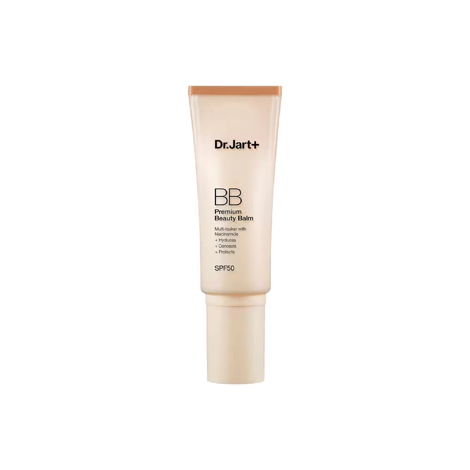 Dr. Jart+ Premium BB Beauty Balm SPF 50 – multitasking BB cream with skincare, makeup, and sun protection.