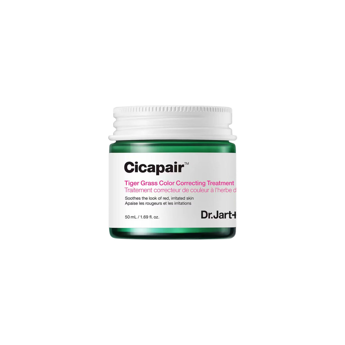Dr. Jart+ Cicapair™ Tiger Grass Colour Correcting Treatment – Green-to-beige redness neutralizing cream with Tiger Grass, Niacinamide, and Green Repair Solution™.