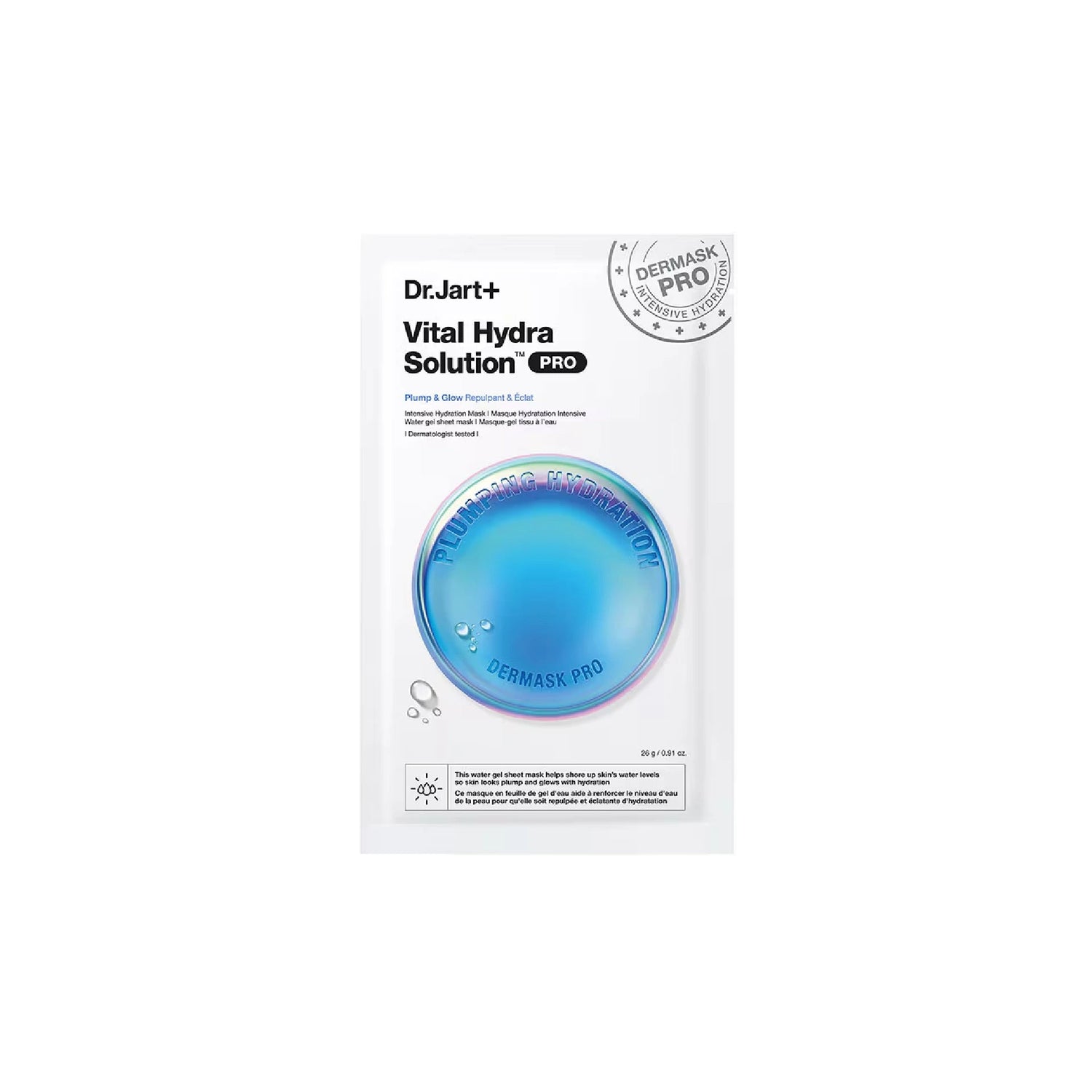 Dr. Jart+ Dermask Vital Hydra Solution – Hydrating sheet mask with Hyaluronic Acid, Pentavitin™ &amp; SJC-GG for plump, radiant, and moisturised skin.