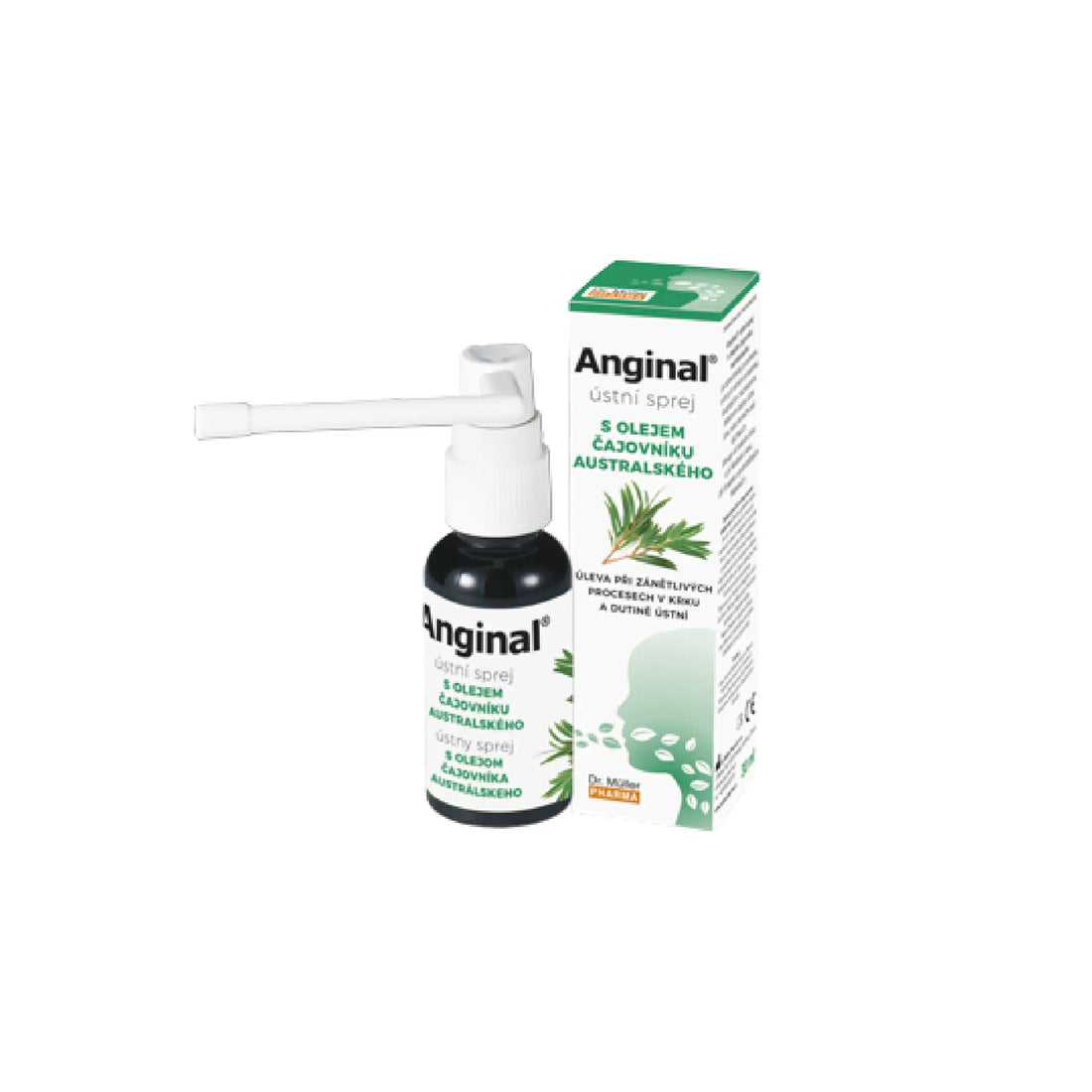 Dr. Müller Anginal Oral Spray with Tea Tree Oil – soothing spray for throat and oral cavity relief.