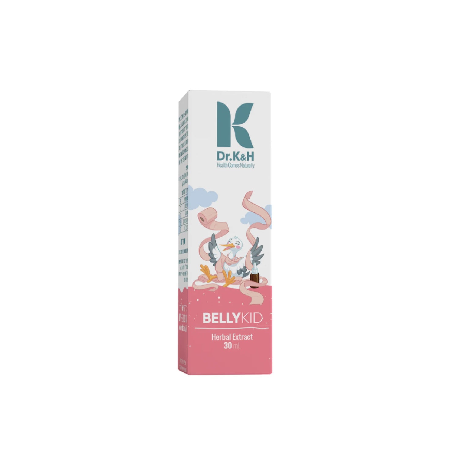 Dr. K&amp;H BellyKid natural digestive support drops for children, easing stomach discomfort and symptoms of vomiting or diarrhea.