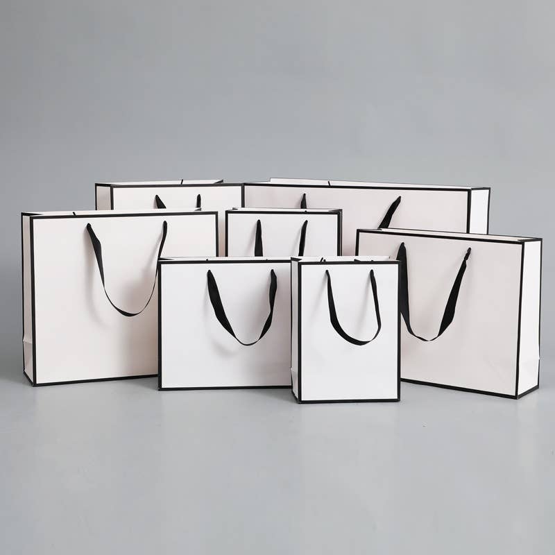 White with Black Border Paper Gift Bag w/ free tissue: V2