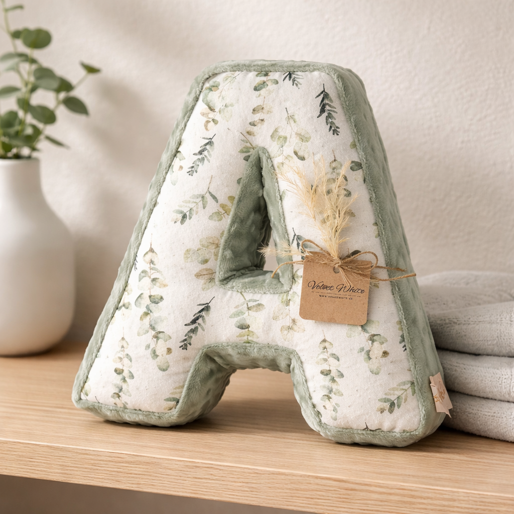 Personalized Letter A Pillow – Botanical Nursery Initial Cushion, Custom Monogram Baby Decor: H