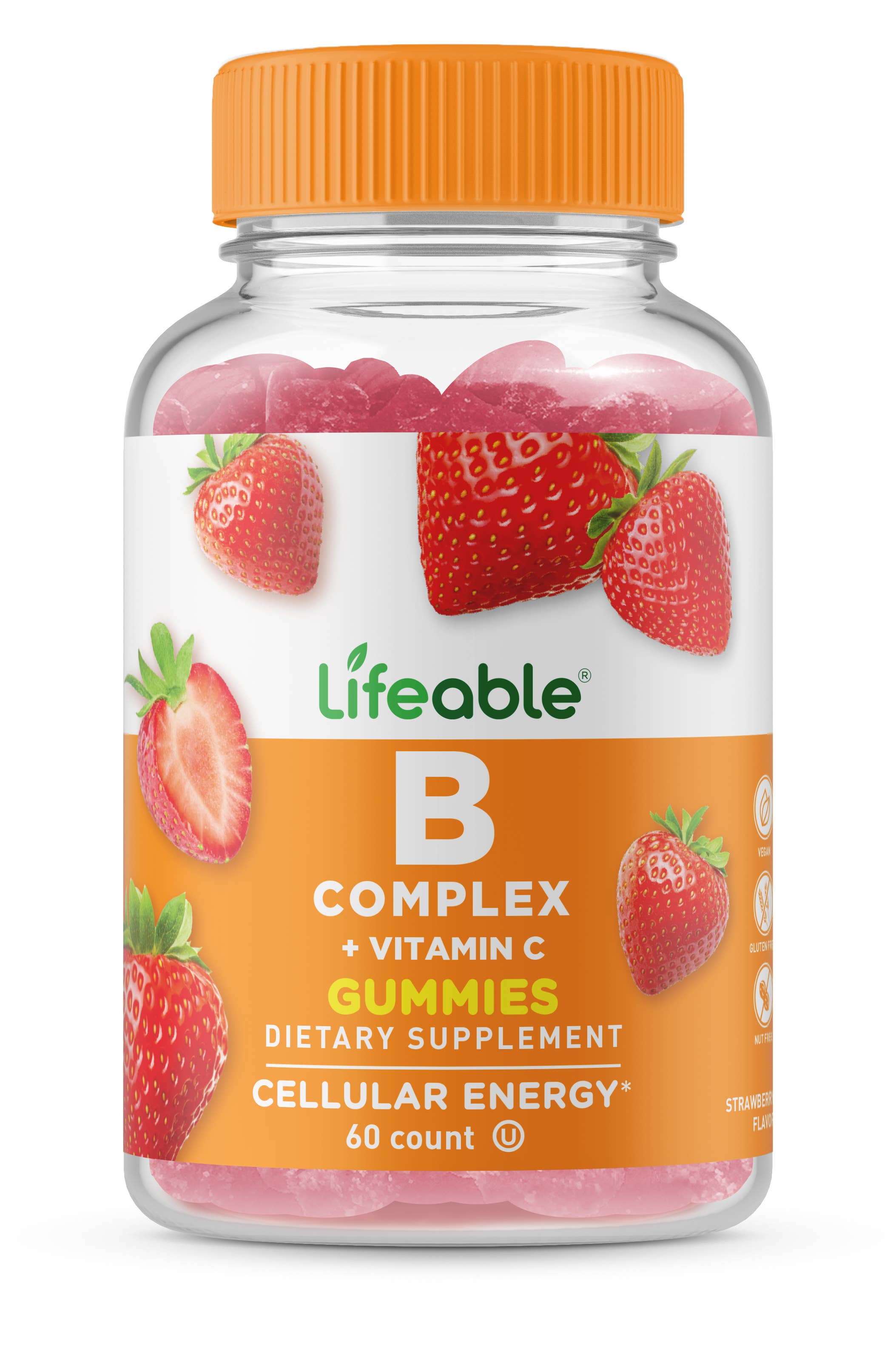 Lifeable Vitamin B Complex with Vit C Gummies, Energy Boost: Strawberry Flavor / 60 Gummies