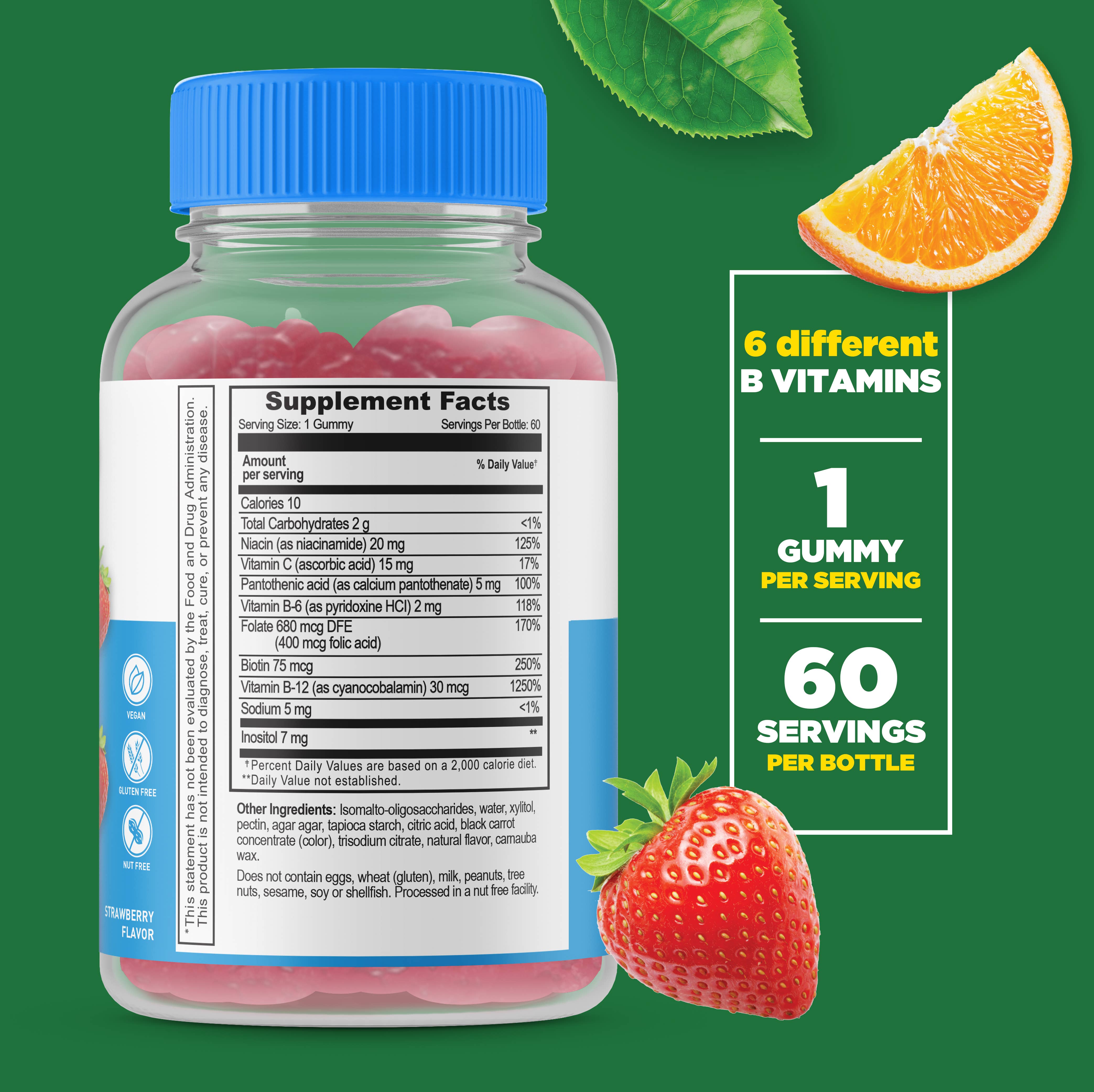 Lifeable Sugar Free Vitamin B Complex with Vitamin C Gummies: Strawberry Flavor / 60 Gummies