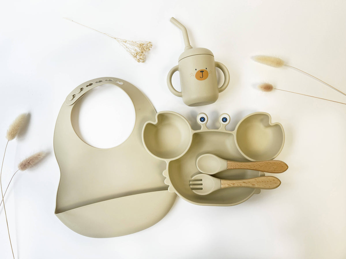 Meal pack+bib+straw glass for children: Bleu marine