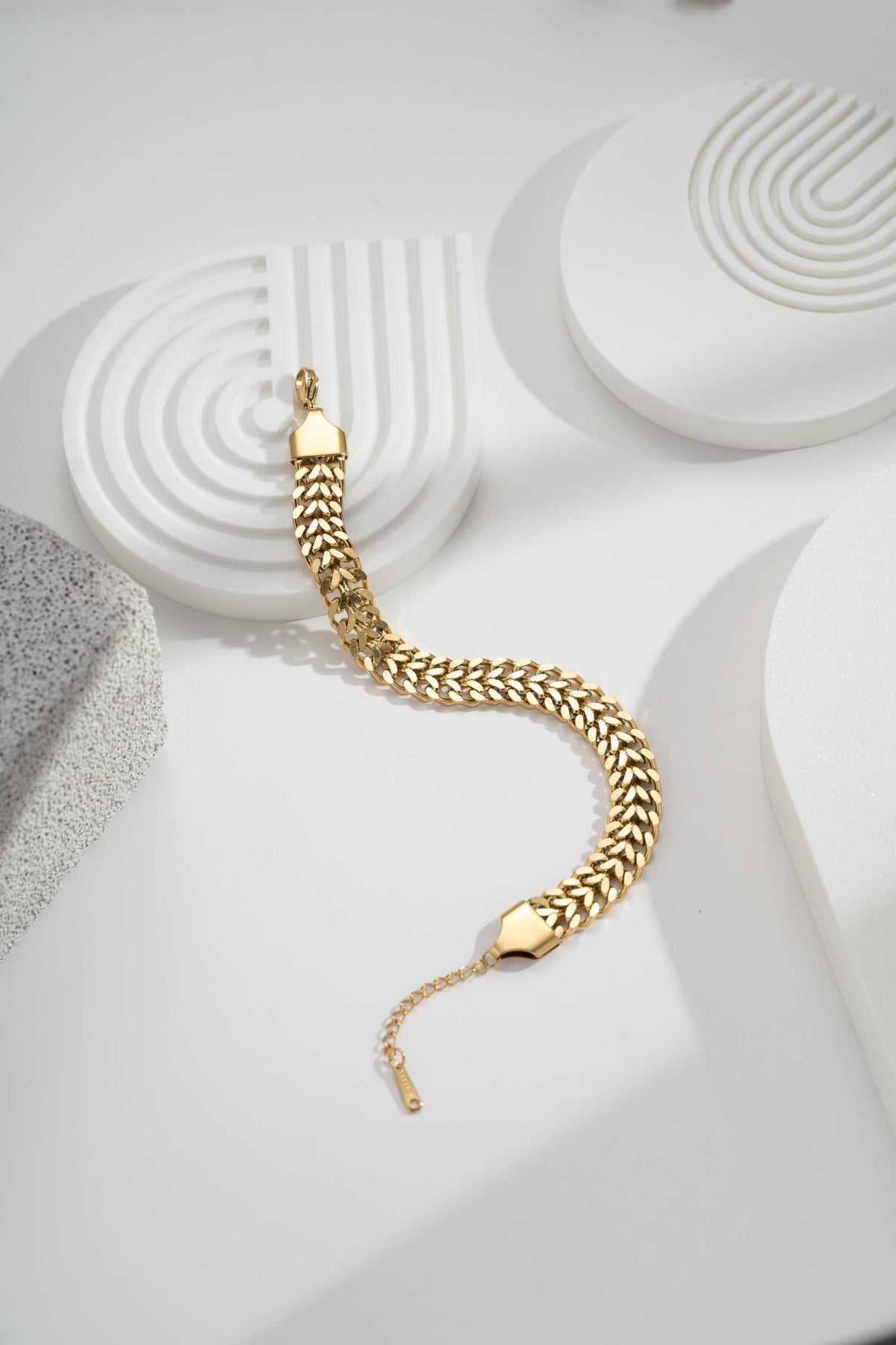 Gold Link Bracelet Wide Urban Elegance Stainless Steel
