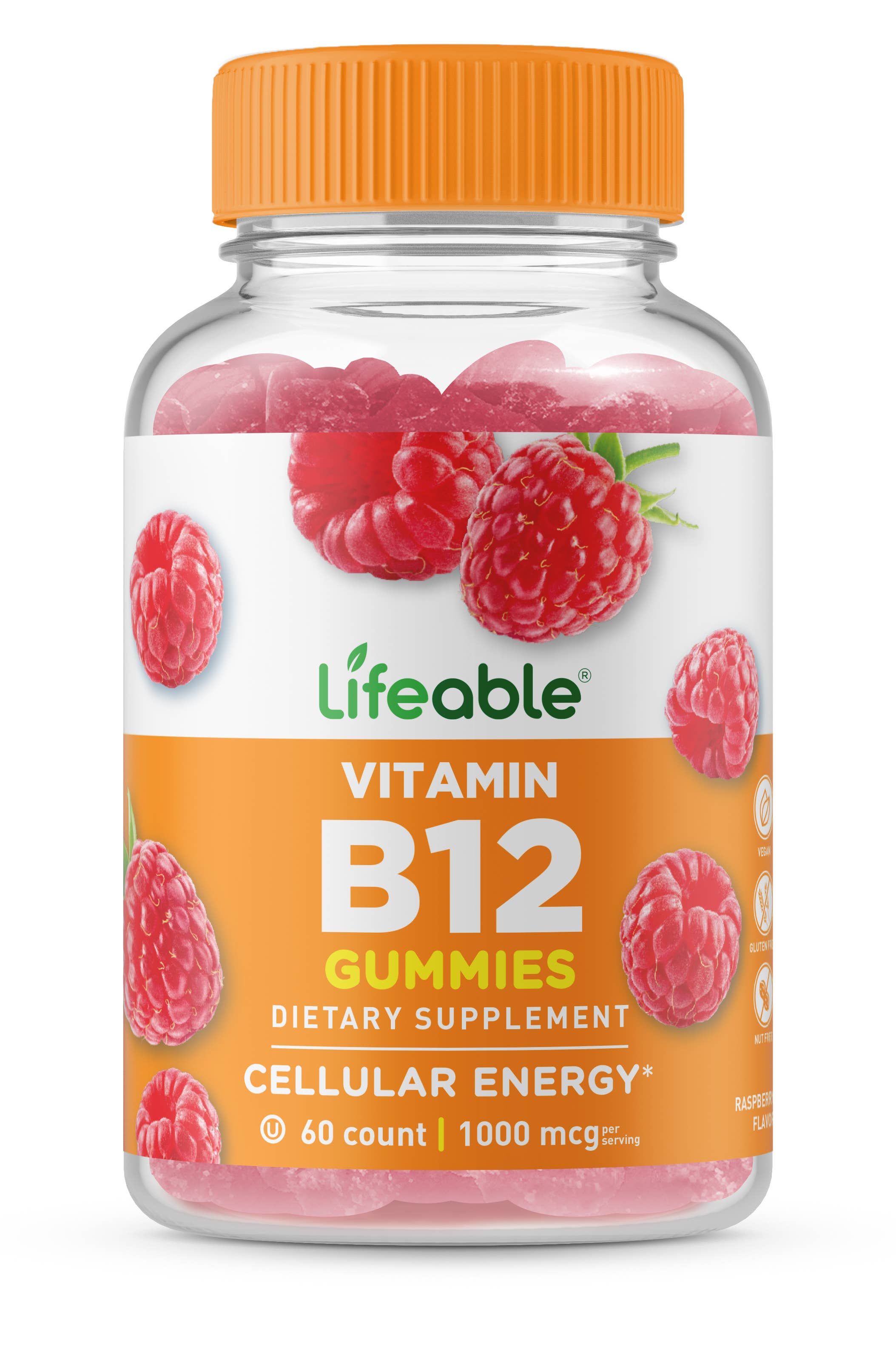 Lifeable Vitamin B12 1,000 mcg Gummies, Energy & Mood Boost: Raspberry Flavor / 60 Gummies