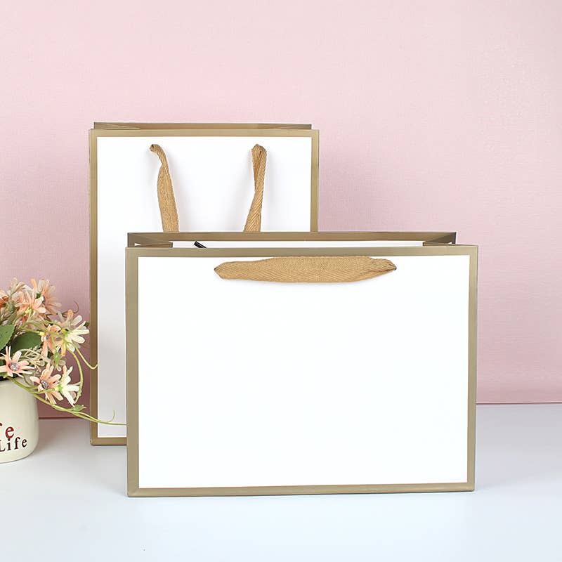White with Gold Border Paper Gift Bag w/ free tissue: V3