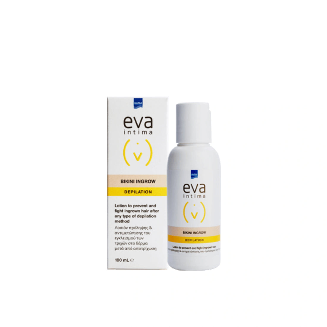 Eva Intima Bikini Ingrow Lotion 100ml for ingrown hair prevention and skin care.