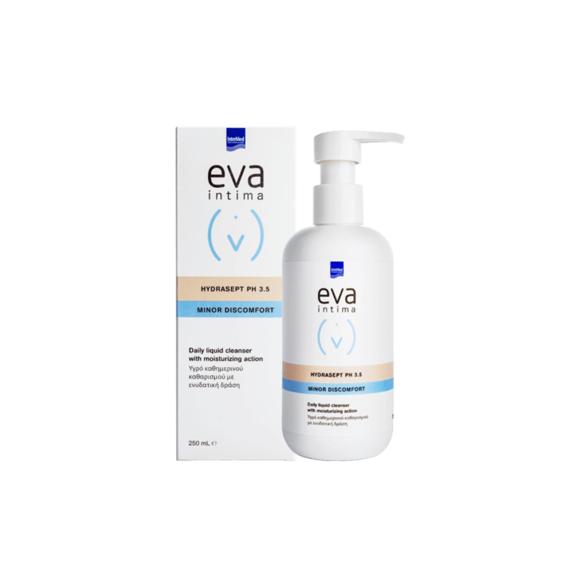 EVA Intima Hydrasept pH 3.5 in a practical pump bottle for daily intimate cleansing.
