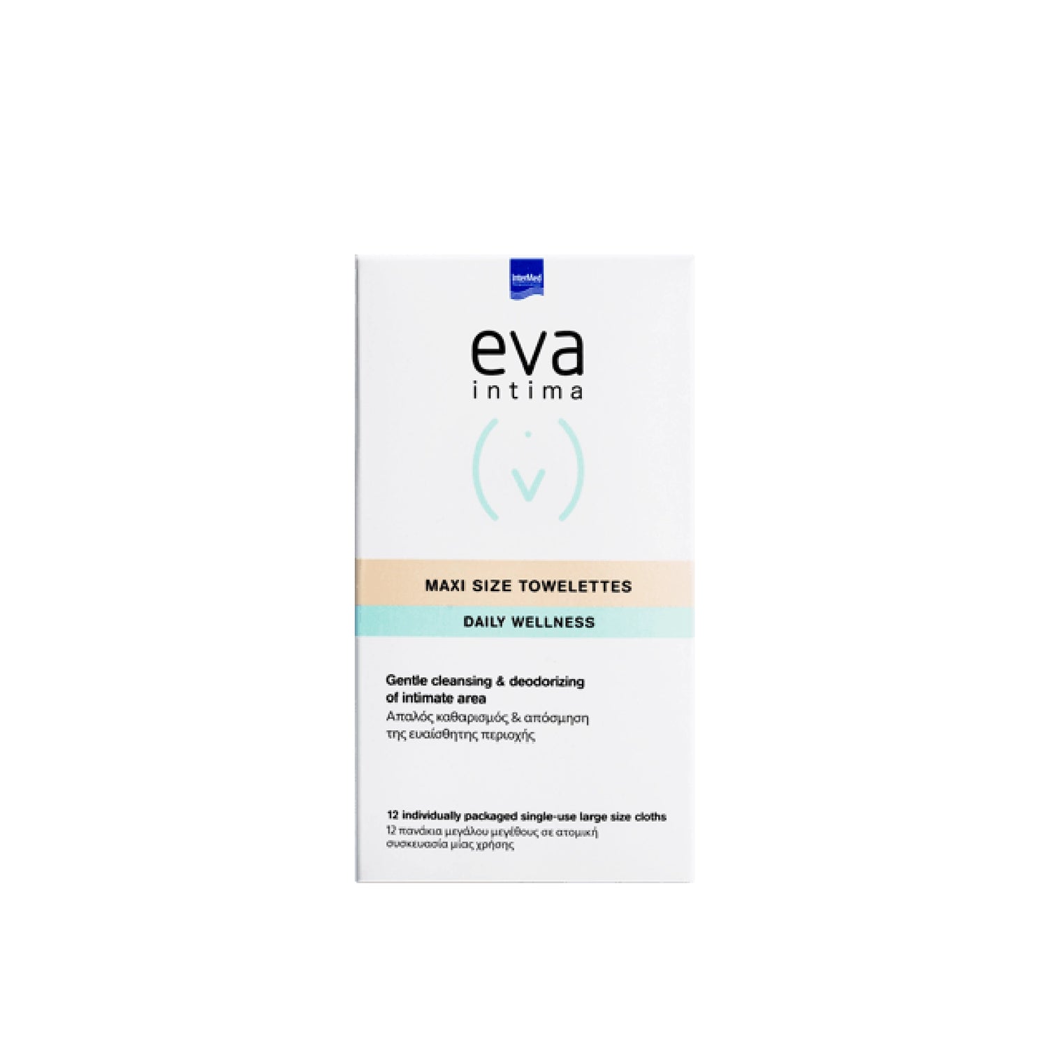 EVA Intima Maxi Size Towelettes in individual sachets for instant cleansing.