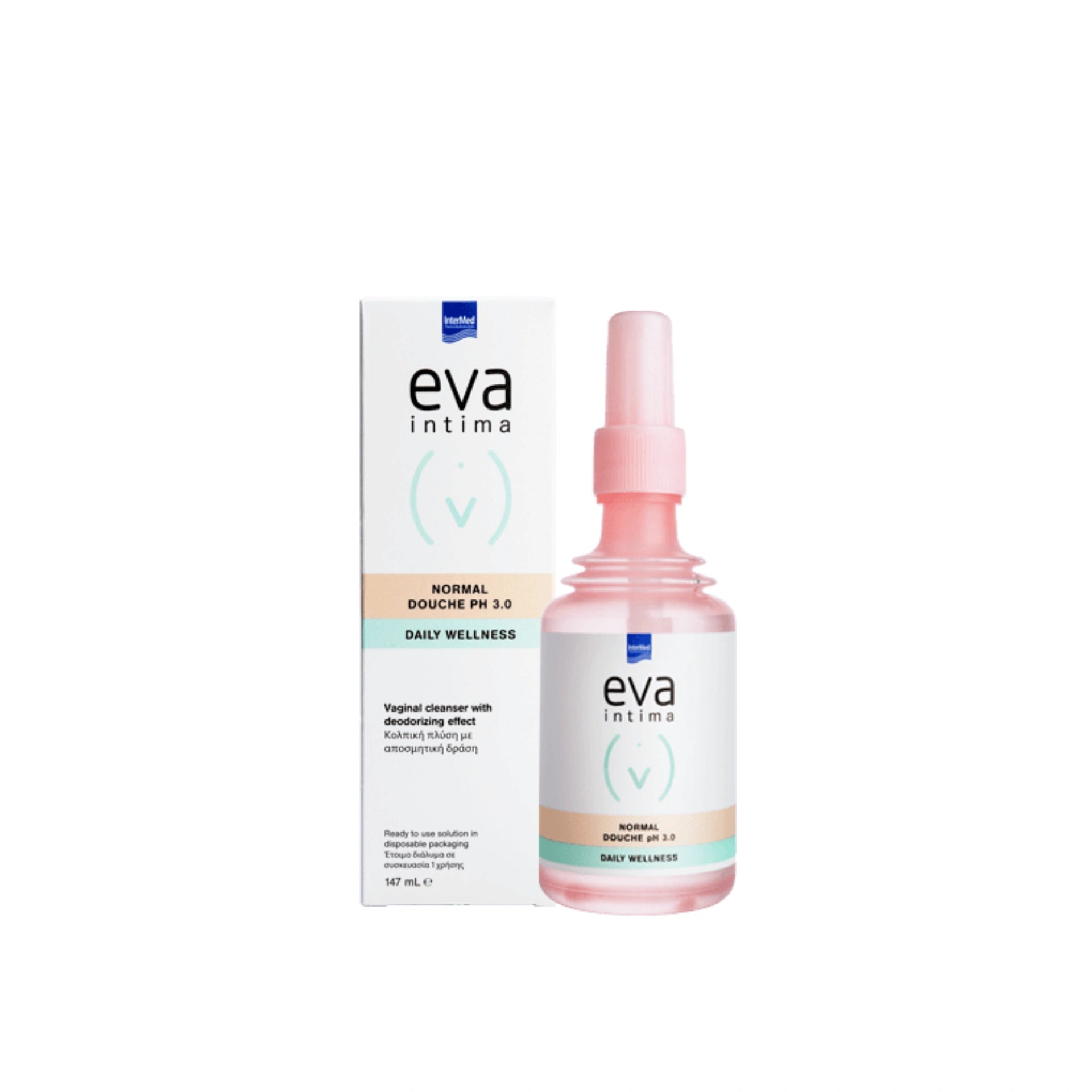 Eva Intima Normal Douche pH 3.0 single-use vaginal cleansing solution.